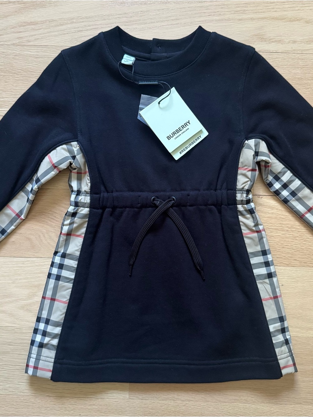 Burberry Black Knit Sweatshirt Dress with Signature Nova Check Panels